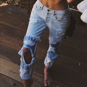 LF Carmar distressed patchwork jeans